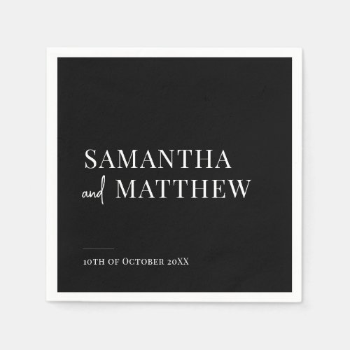 Black Modern Couple Names Wedding  Napkins