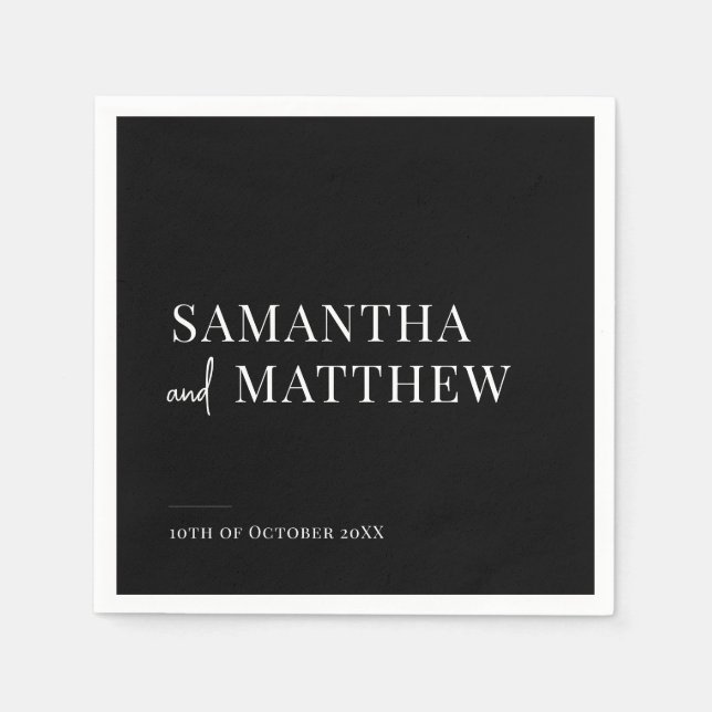 Black Modern Couple Names Wedding  Napkins (Front)