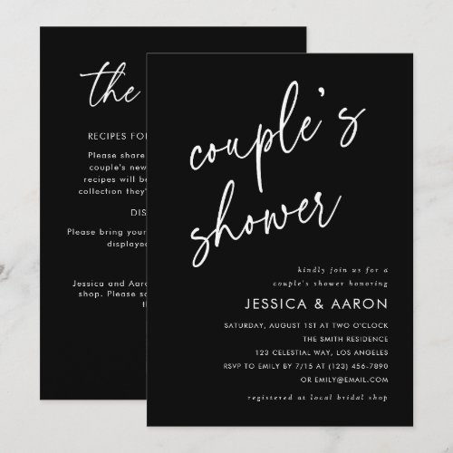 Black Modern Couple's Shower All in One QR Code Invitation
