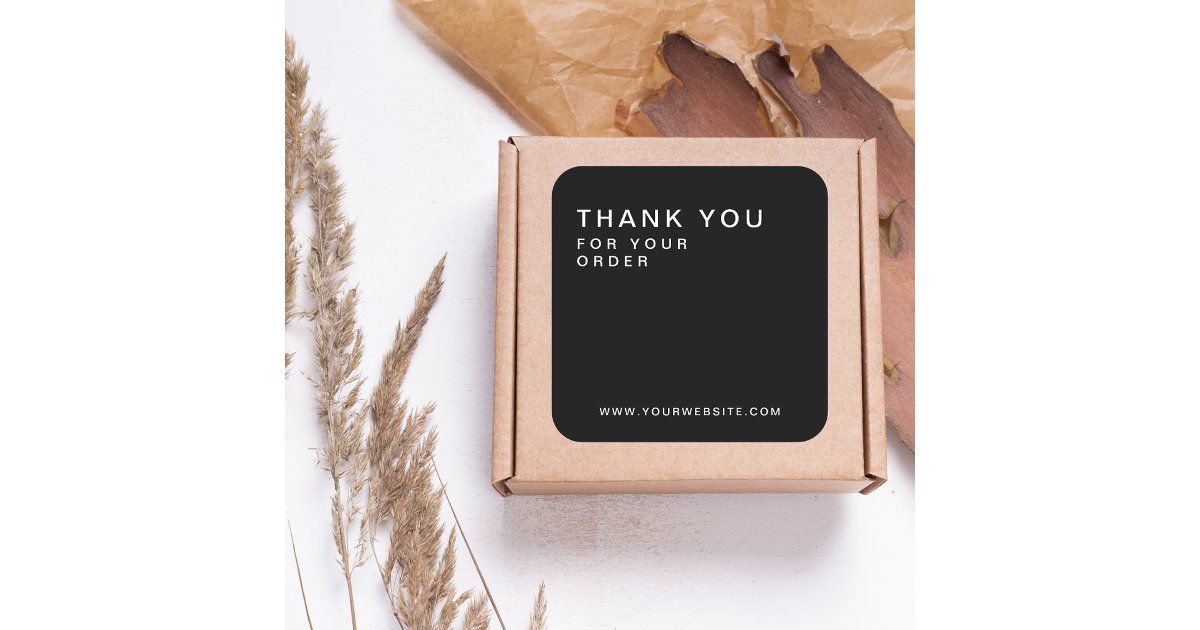 Black Modern Custom Business Thank You Square Sticker | Zazzle