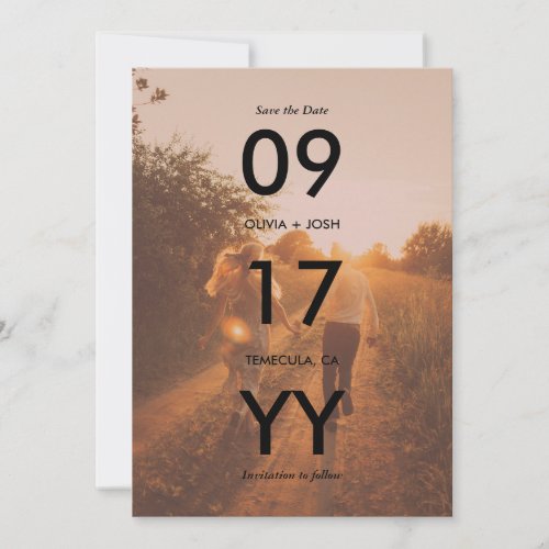 Black Modern Date Typography Photo Save the Date