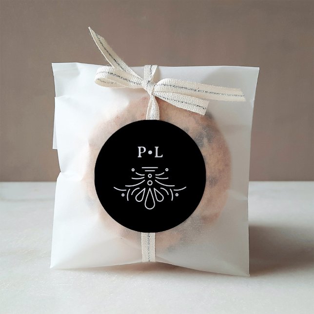 Black Modern Deco | Elegant Monogram Wedding Classic Round Sticker (Creator Uploaded)