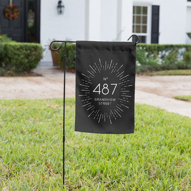 Black | Modern Deco House Number & Street Name Garden Flag (Creator Uploaded)