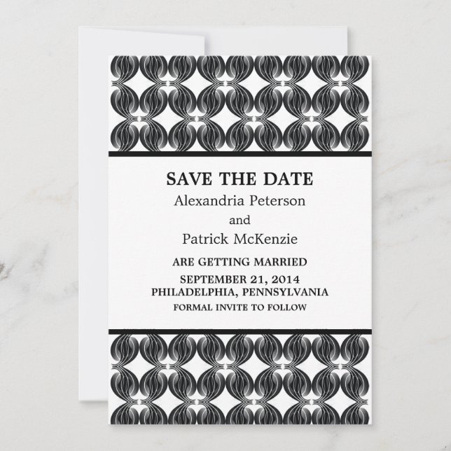 Black Modern Deco Save the Date Invite (Front)