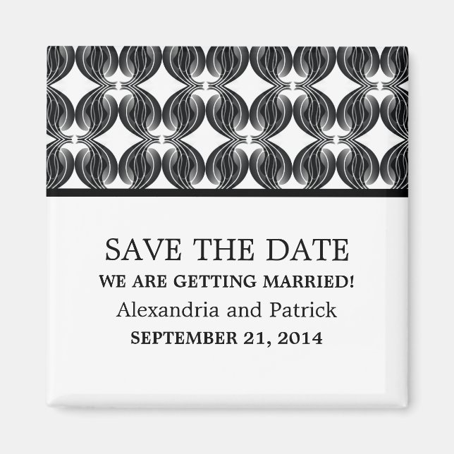 Black Modern Deco Save the Date Magnet (Front)
