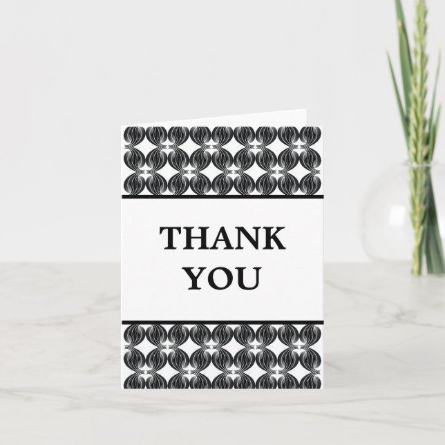 Black Modern Deco Thank You Card (Front)