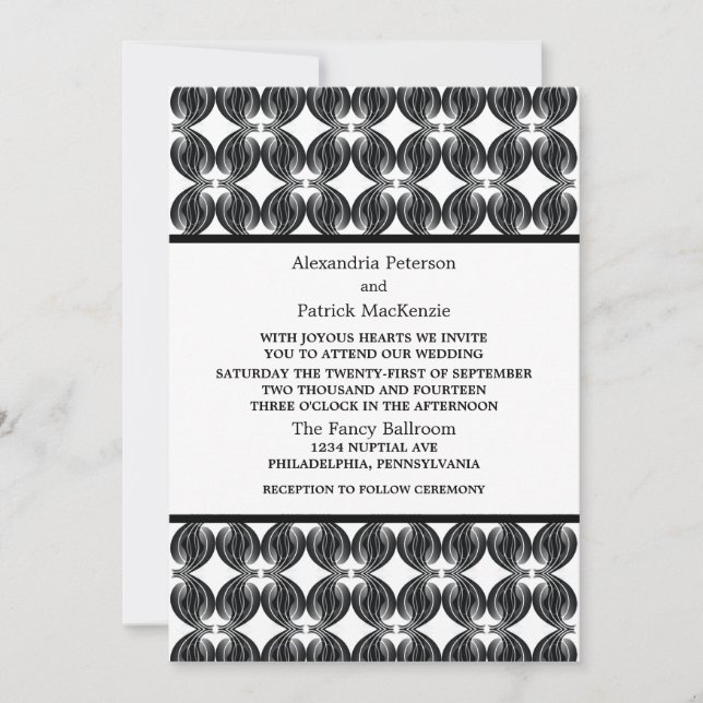 Black Modern Deco Wedding Invite (Front)
