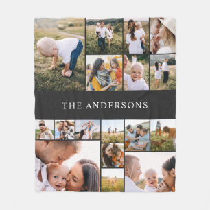 black modern elegant 17 photo personalized modern fleece blanket