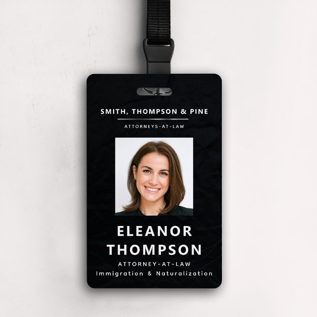 Black Modern Elegant Business Corporate Photo QR Badge (business corporate qr photo badge law firm attorney real estate manager paralegal black white silver)