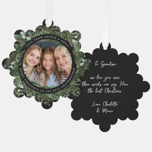 Black modern elegant grandmother Christmas family Ornament Card