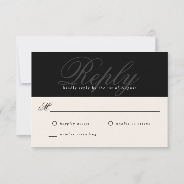 Black Modern Elegant Minimal Monogram Wedding RSVP (Front)