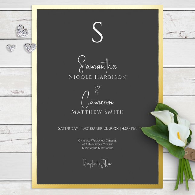 Black Modern Elegant Minimal Wedding Foil Invitation (Creator Uploaded)