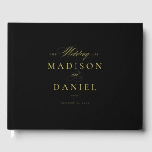 Black Modern Elegant Script Classic Wedding Foil Guest Book