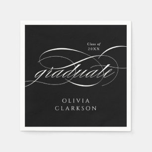 Black Modern Elegant Script Graduation Party Napkins