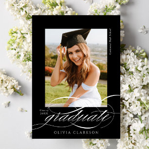 Black Modern Elegant Script Photo Graduation Announcement