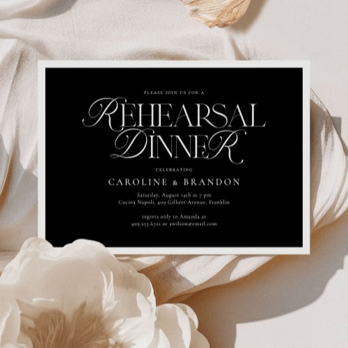 Black Modern Elegant Script Type Rehearsal Dinner Invitation