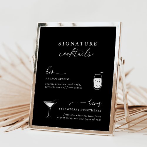 Black Modern Elegant Signature Cocktails Sign