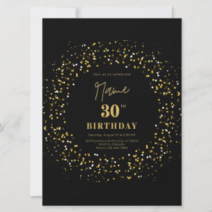 Black modern elegant simple glitter 30th birthday