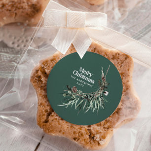 Black modern elegant watercolor botanical green ceramic ornament