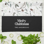 Black modern elegant watercolor botanical rustic k kitchen towel<br><div class="desc">Black modern elegant rustic watercolor dried botanical floral muted colors holiday Christmas design.</div>