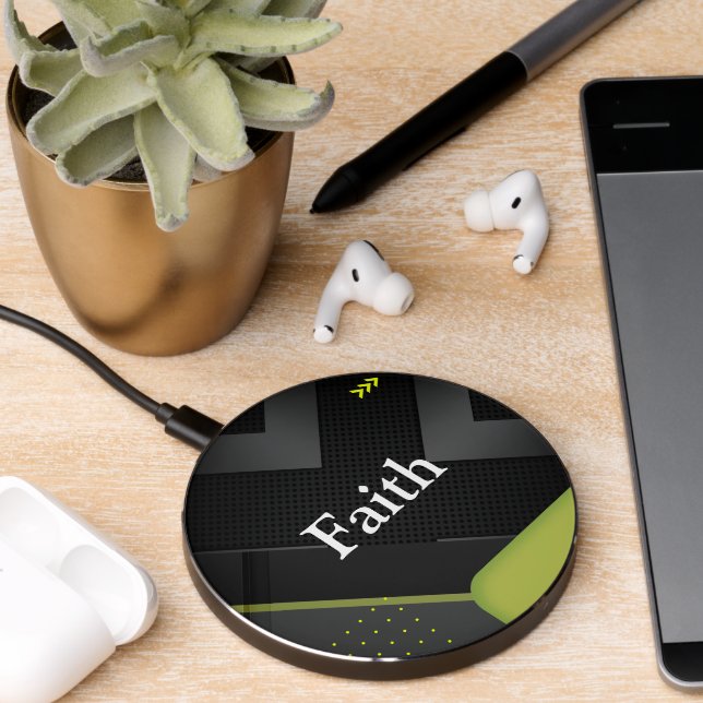 Black Modern Faith Quote Inspirational  Wireless Charger (Desk 2)