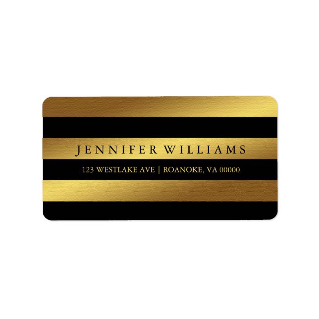 Black Modern Faux Gold Foil Stripes Label (Front)