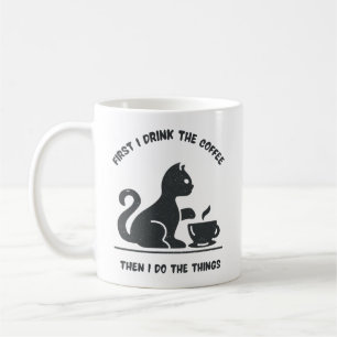 black modern first drink cat funny text coffee mug
