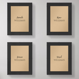 Black Modern First Last Name Family Tan Brown Wall Art Sets