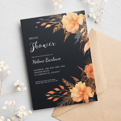 Black Modern Floral Bridal Shower Invitation