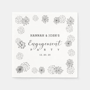 Black Modern Floral Engagement Party Napkin