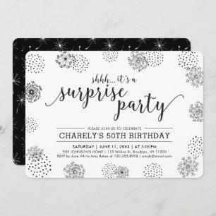 Black Modern Floral Surprise 50th Birthday Party Invitation