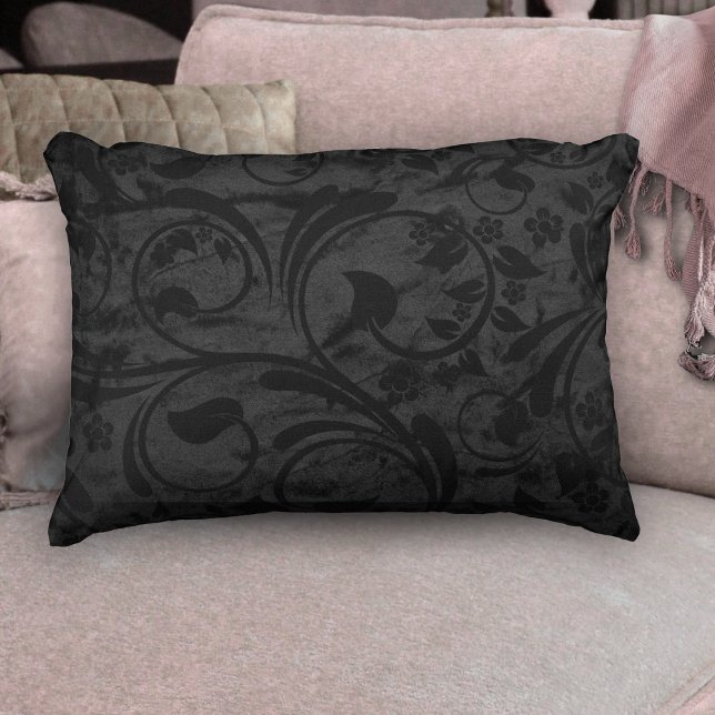 Black Modern Floral Velvet Accent Pillow (Creator Uploaded)