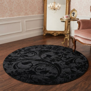 Black Modern Floral Velvet Outdoor Rug