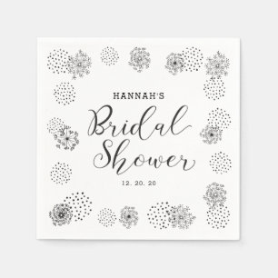 Black   Modern Floral Wedding Bridal Shower Napkins