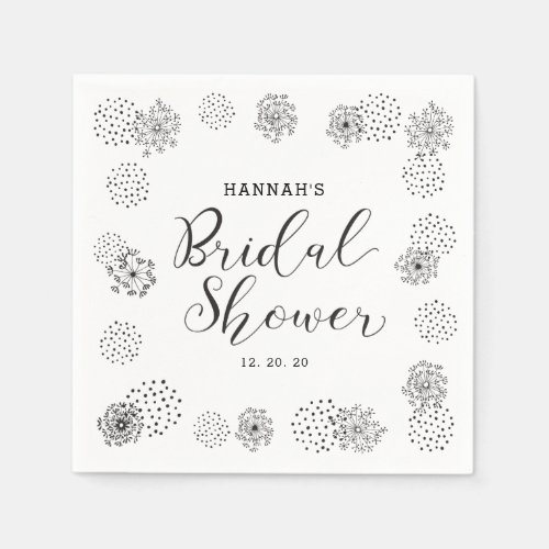 Black  Modern Floral Wedding Bridal Shower Napkins