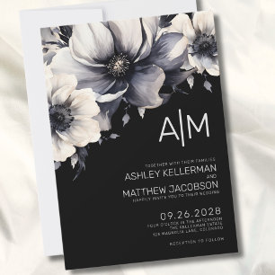 Black Modern Floral Wedding Invitation