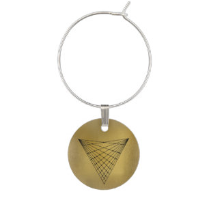 Black Modern Geometric Complex Triangle on Gold Wine Glass Charm
