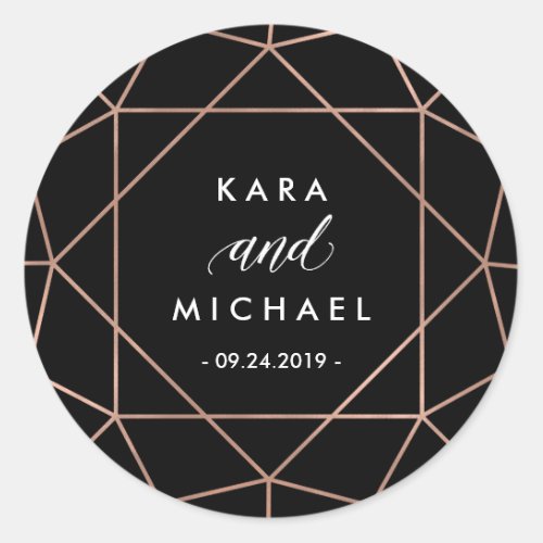 Black Modern Geometric Diamond Wedding Classic Round Sticker