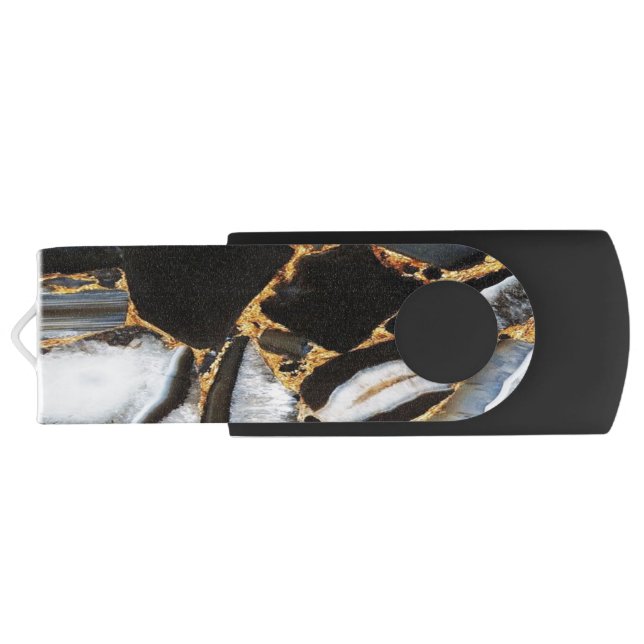 black modern glitter gold marble flash drive (Back)