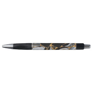 black modern glitter gold marble pen