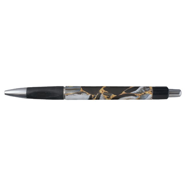 black modern glitter gold marble pen (Front)