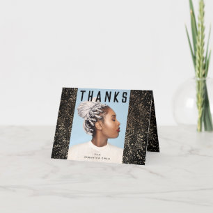 Black Modern Gold Foil Botanicals Grad Photo Letterpress Thank You Card