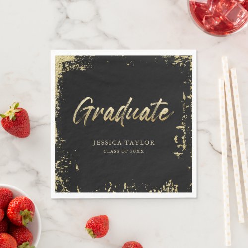 Black Modern Gold Foil Grad Party Napkins