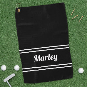 Black Modern Golfer Sports Classic Name Monogram  Golf Towel