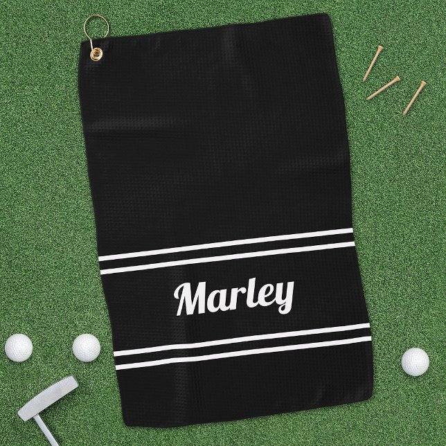 Black Modern Golfer Sports Classic Name Monogram  Golf Towel (Black Modern Golfer Sports Classic Name Monogram Golf Towel)