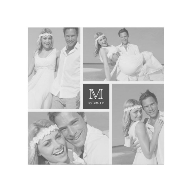 Black Modern Grid Monogram Wedding 4 Photo Collage Gallery Wrap (Front)