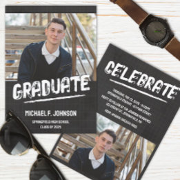 Black Modern Grunge Photo Invitation