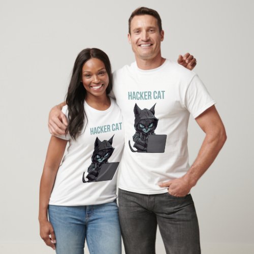 Black Modern Hacker Cat T_Shirt