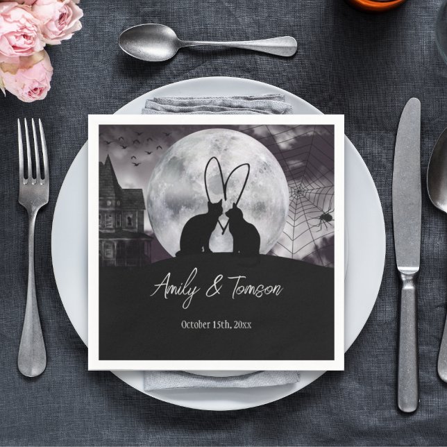 Black Modern Halloween Wedding Engagement Custom Napkins (Creator Uploaded)