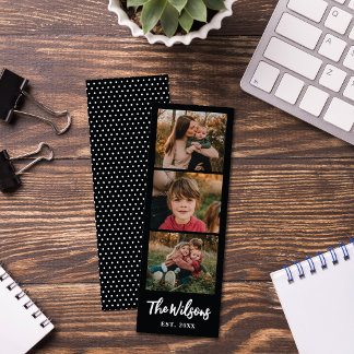 Black Modern Hand-Lettered Script 3-Photo Bookmark